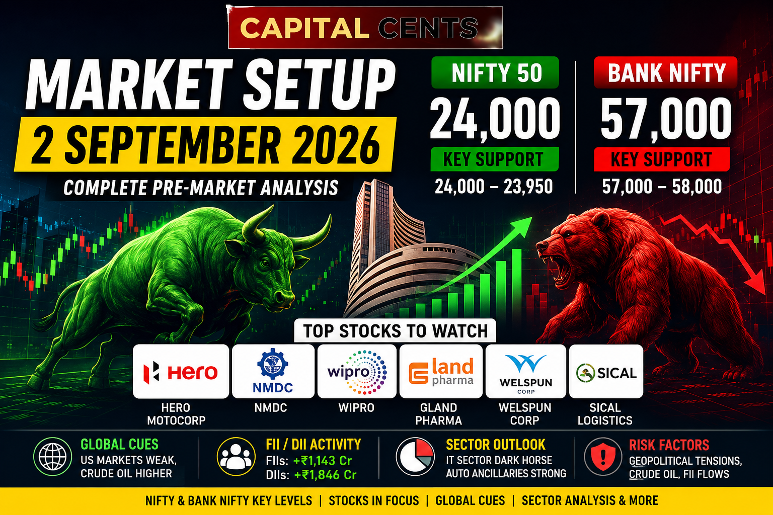 Nifty 50 and Bank Nifty market setup with key support levels and stocks to watch on September 2 2026