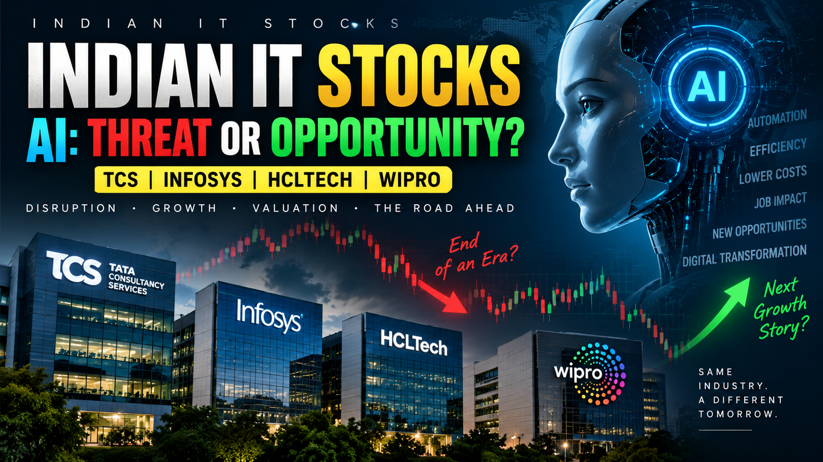 Indian IT stocks facing AI disruption including TCS Infosys HCLTech and Wipro